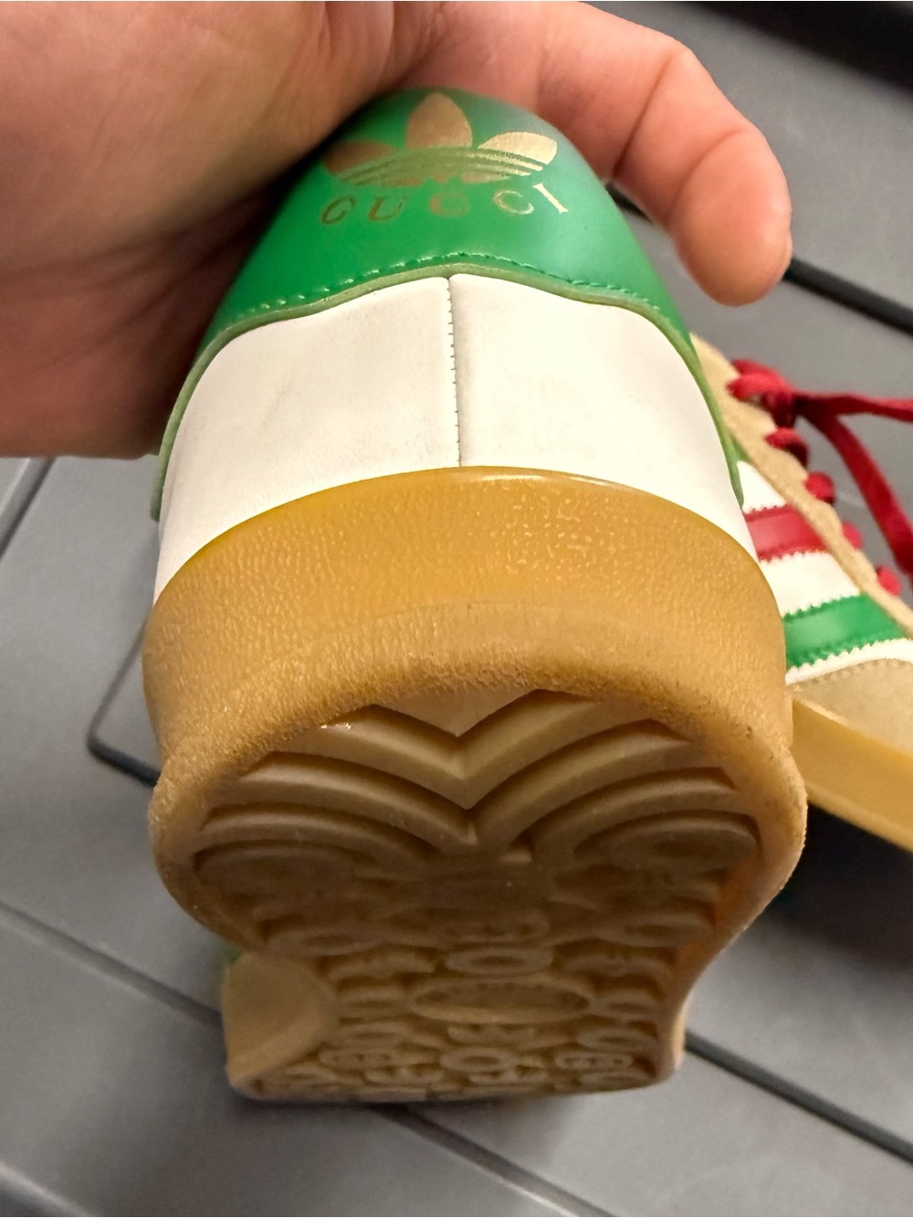 Gucci x adidas Gazelle White Leather Sneakers with Red Laces & Green Stripes - Picture 4 of 11